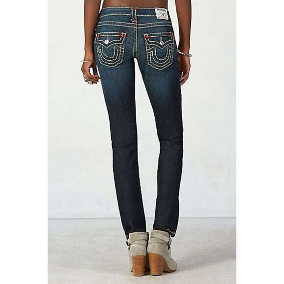 New Womens True Religion Brand Jeans Dark Blue 26 NWT Super T Skinny Flap White - Picture 5 of 11